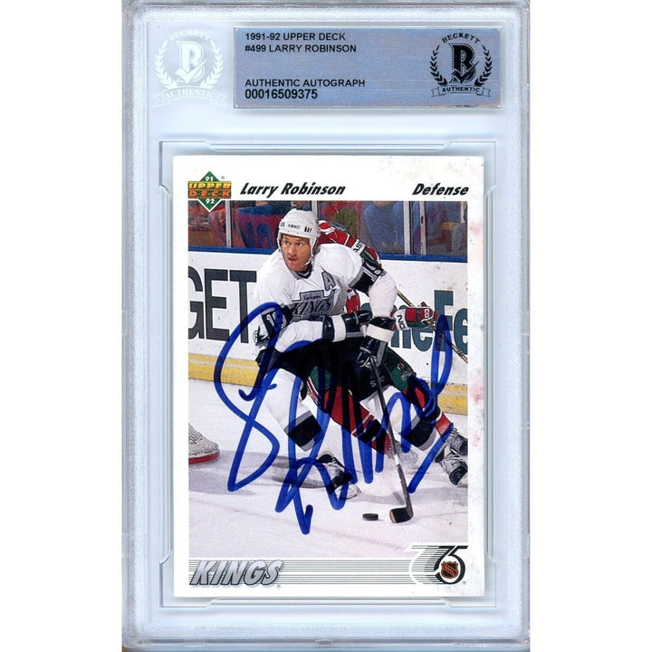 Larry Robinson Los Angeles Kings Signed 1991-92 Upper Deck Card Beckett Auth Auto Slab