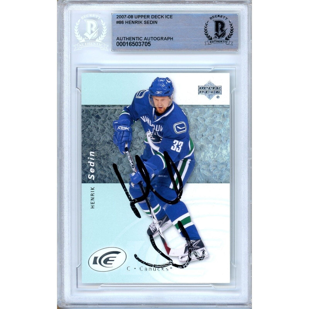 Henrik Sedin Vancouver Canucks Signed 2007-08 Upper Deck Ice Card Beckett Auth Auto