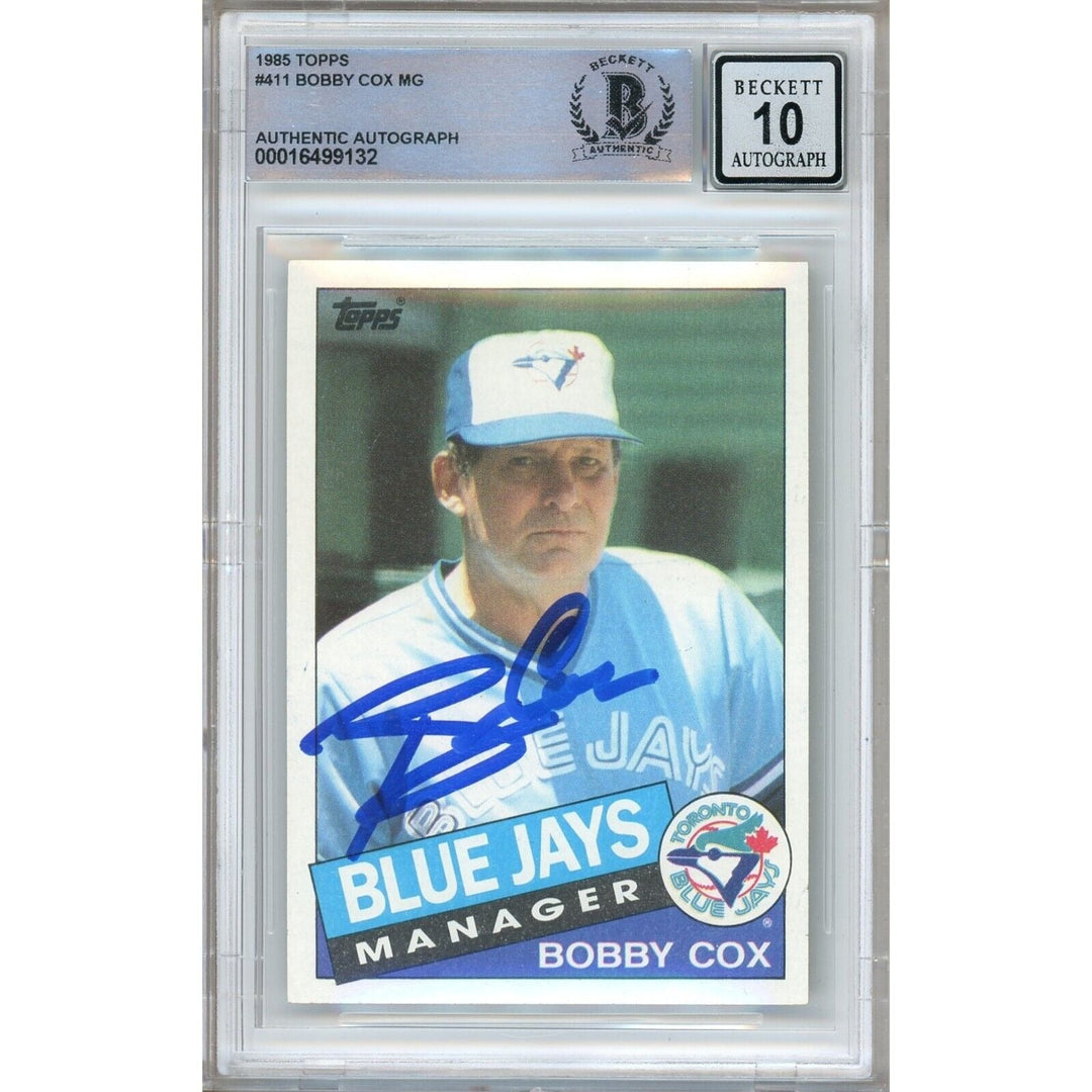 Bobby Cox Toronto Blue Jays Signed 1985 Topps Baseball Card BAS Auth BGS Auto 10 Slab