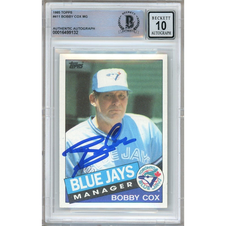 Bobby Cox Toronto Blue Jays Signed 1985 Topps Baseball Card BAS Auth BGS Auto 10 Slab