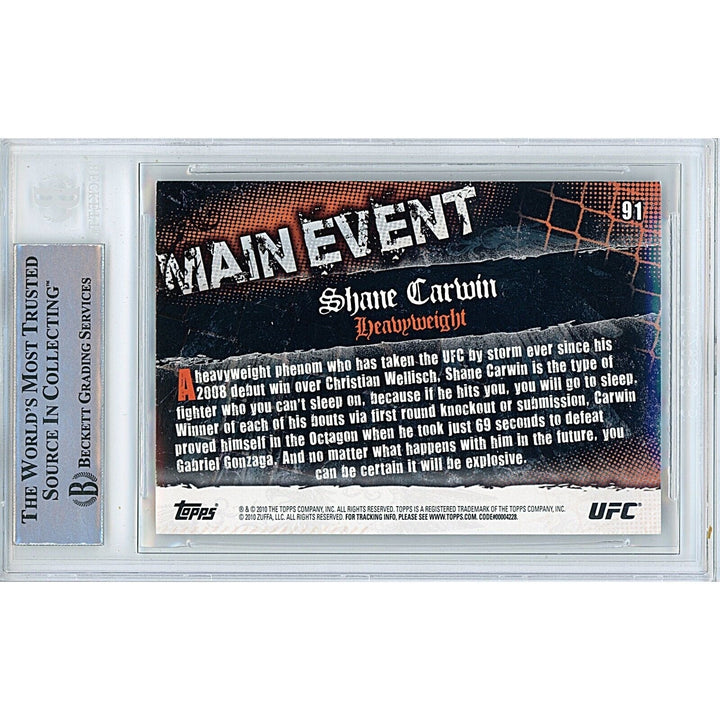 UFC- Autographed- Shane Carwin Signed 2010 Topps UFC Main Event MMA Trading Card Beckett Authentic Auto Slab Back