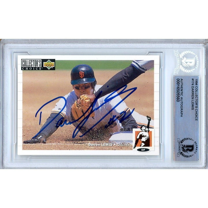 Darren Lewis San Francisco Giants Signed 1994 Collectors Choice Card BAS Auth Auto Slab