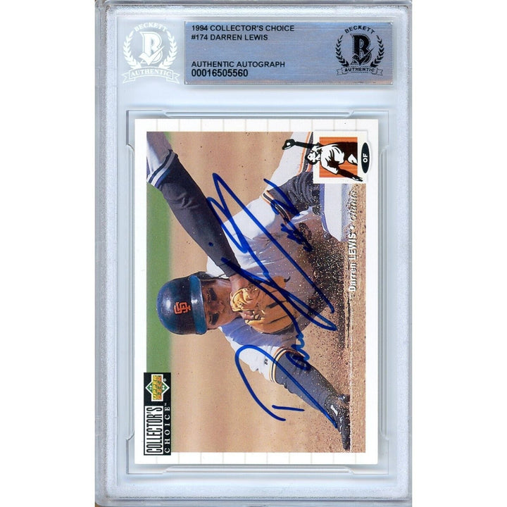 Darren Lewis San Francisco Giants Signed 1994 Collectors Choice Card BAS Auth Auto Slab