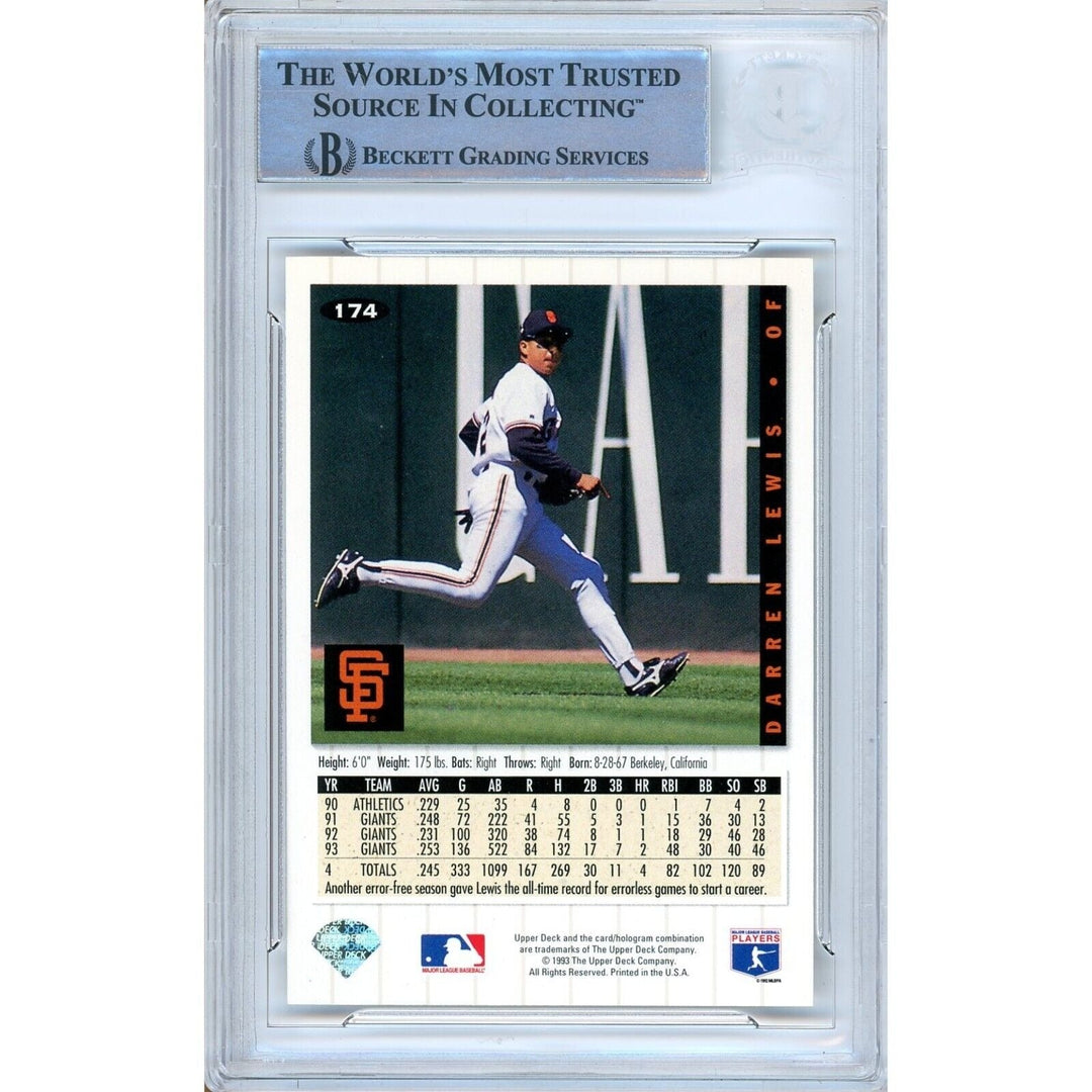 Darren Lewis San Francisco Giants Signed 1994 Collectors Choice Card BAS Auth Auto Slab