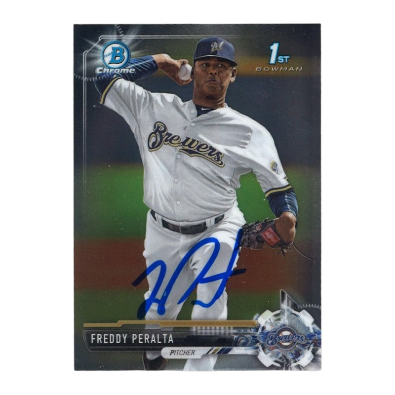 Freddy Peralta Milwaukee Brewers Autographed 1st Bowman #BCP22 Trading Card CX Auth