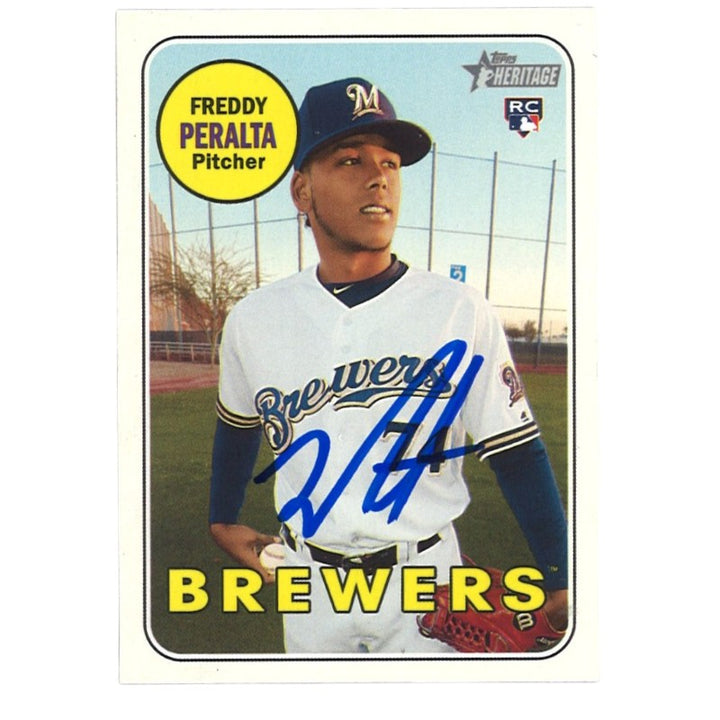 Freddy Peralta Milwaukee Brewers Autographed 2018 Topps Heritage RC #541 Card CX Auth