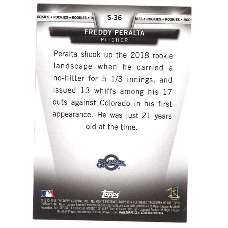 Freddy Peralta Milwaukee Brewers Autographed 2018 Topps Update Salute RC #S-36 Card CX Auth