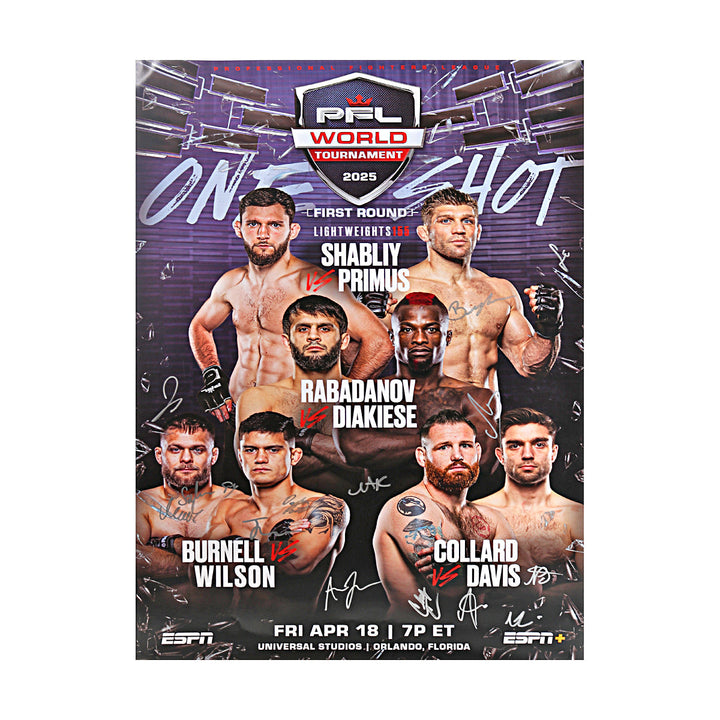 PFL World Tournament 3 - Orlando 4/18/25 Multi Autographed Signed 24"x36" Event Poster  (PFL LOA)