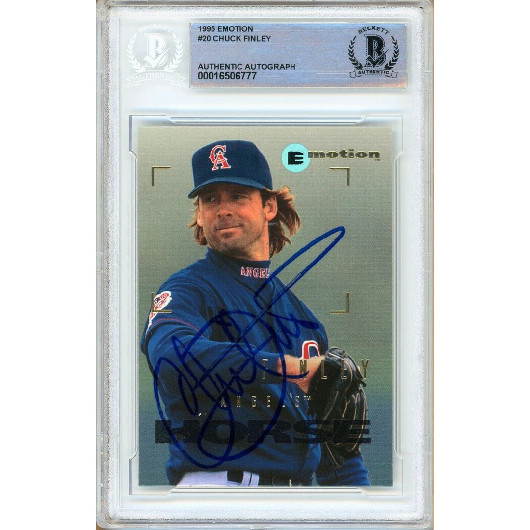 Chuck Finley LA Angels Signed 1995 Skybox Emotion Card Beckett Authentic Auto Slab