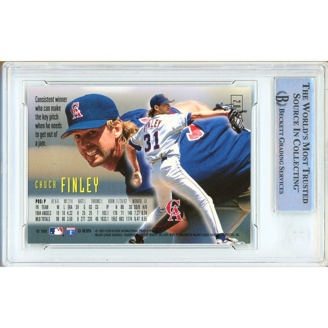 Chuck Finley LA Angels Signed 1995 Skybox Emotion Card Beckett Authentic Auto Slab