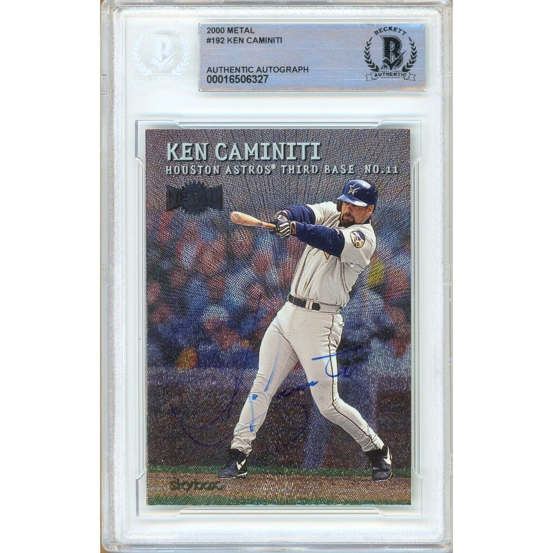 Ken Caminiti Houston Astros Signed 2000 Skybox Metal Baseball Card BAS Auth Auto Slab