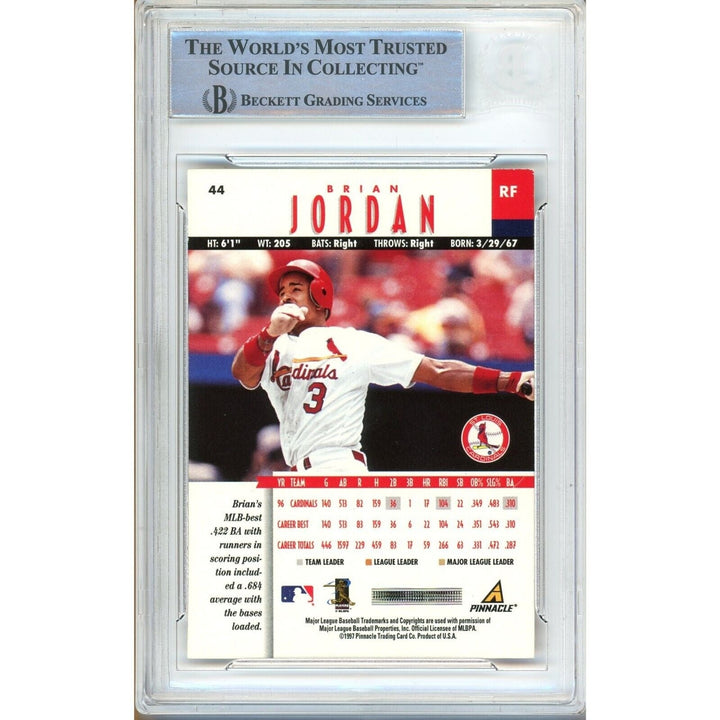 Brian Jordan St Louis Cardinals Signed 1997 New Pinnacle Card Beckett Authentic Auto Slab