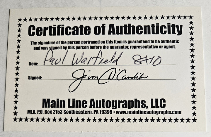 Paul Warfield Cleveland and Hall of Famer Signed 8x10 and Inscribed HOF 83 (Main Line Autographs COA)