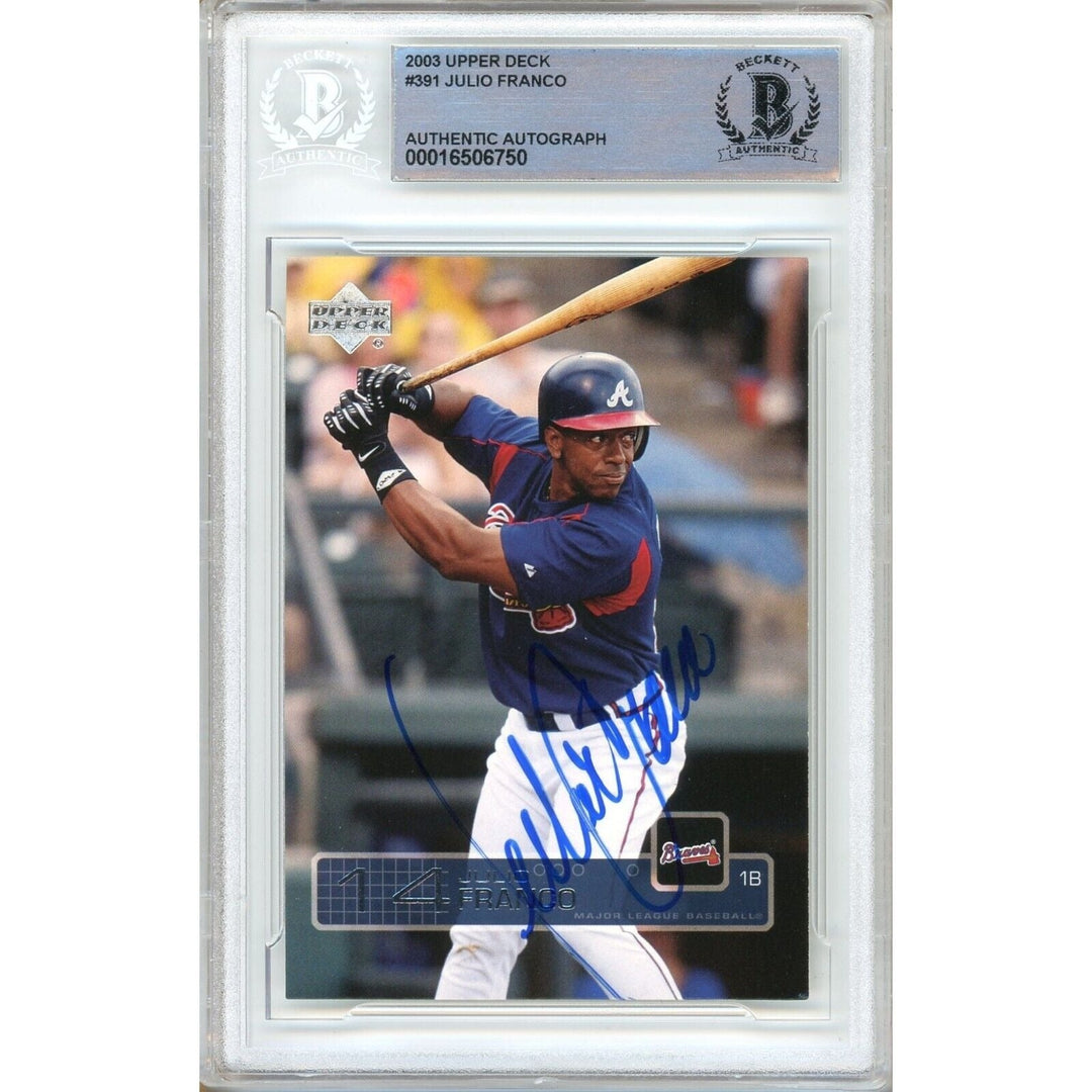 Julio Franco Atlanta Braves Signed 2003 Upper Deck Baseball Card Beckett Auth Auto Slab