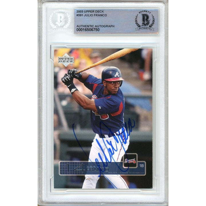 Julio Franco Atlanta Braves Signed 2003 Upper Deck Baseball Card Beckett Auth Auto Slab