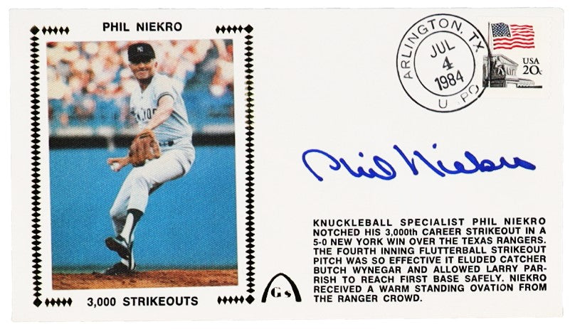 Phil Niekro New York Yankees and Hall of Famer Signed 1984 3,000th Career Strikeout FDC Envelope (Beckett)-