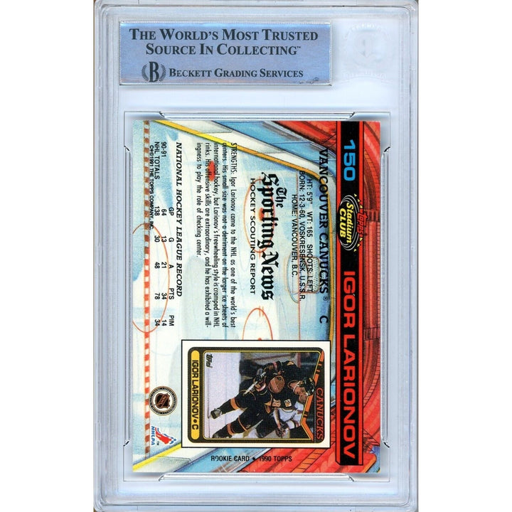 Igor Larionov Vancouver Canucks Signed 1991-92 Stadium Club Card BAS Auth Auto Slab