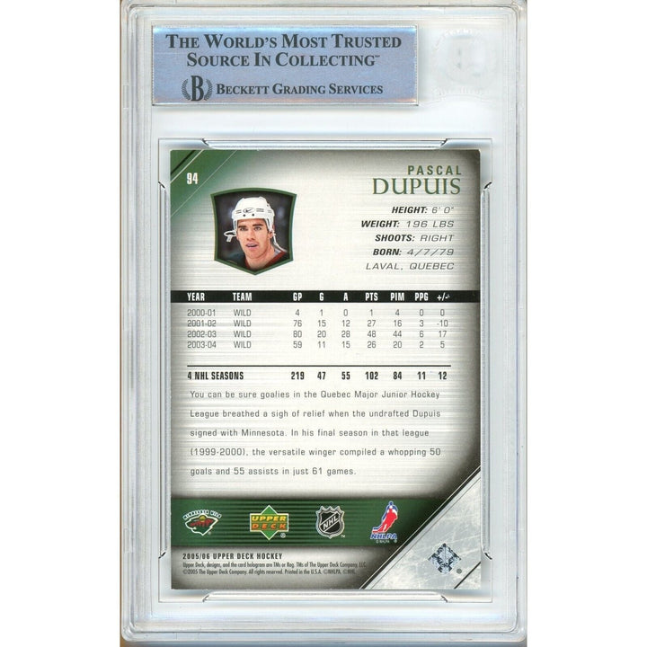 Pascal Dupuis Minnesota Wild Signed 2005-06 Upper Deck Hockey Card Beckett Auth Auto