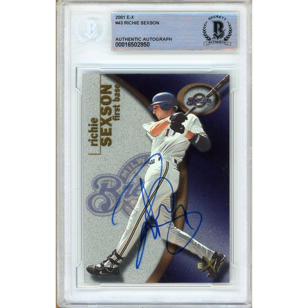 Baseballs- Autographed- Richie Sexson Milwaukee Brewers Signed 2001 Fleer E-X Trading Card Beckett Authentic Auto Slab Front