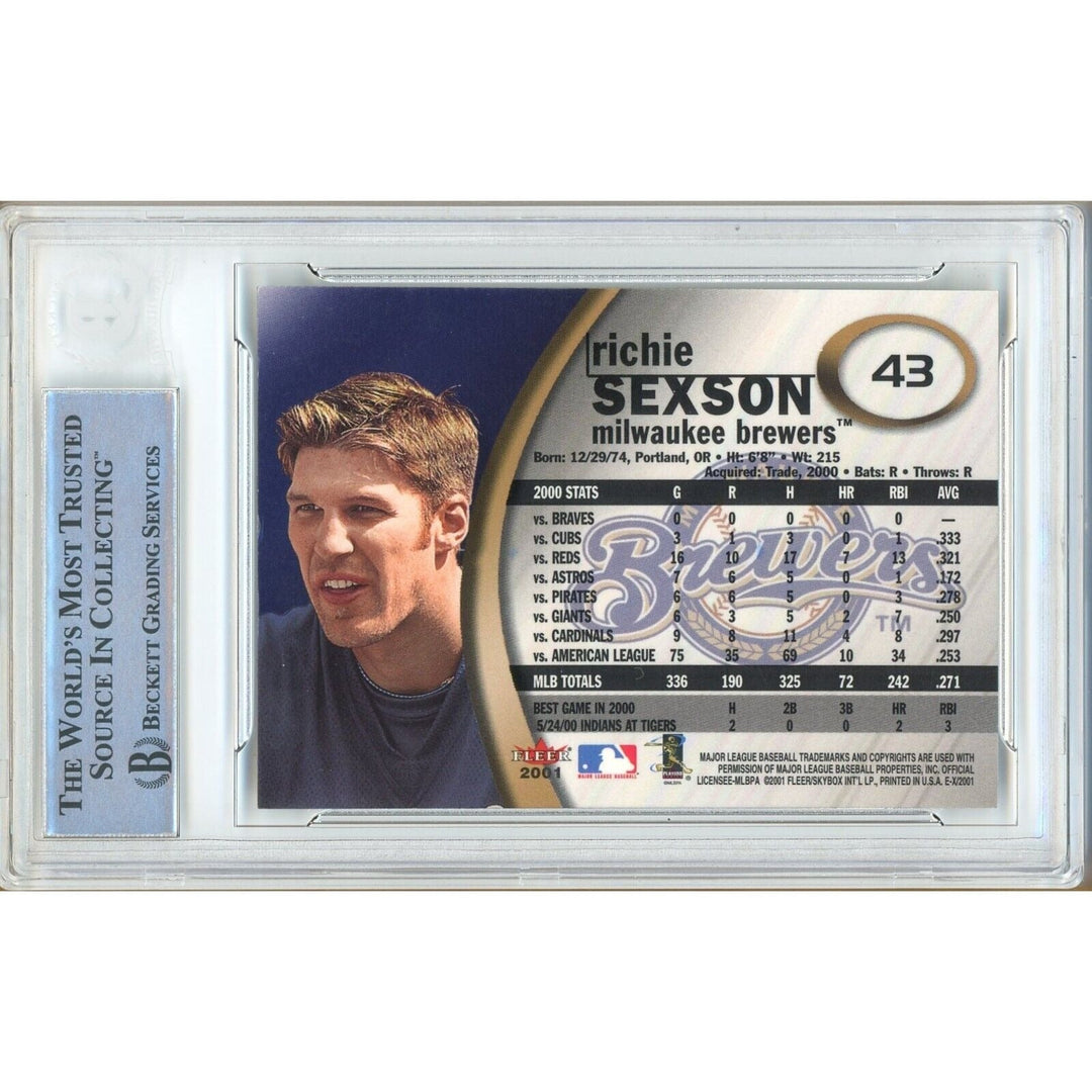 Baseballs- Autographed- Richie Sexson Milwaukee Brewers Signed 2001 Fleer E-X Trading Card Beckett Authentic Auto Slab Back