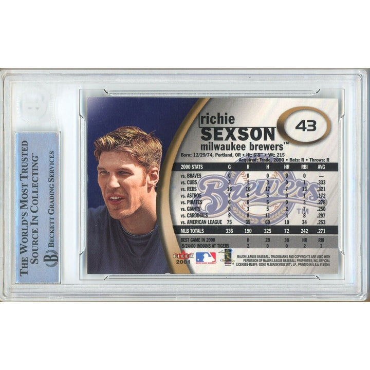 Baseballs- Autographed- Richie Sexson Milwaukee Brewers Signed 2001 Fleer E-X Trading Card Beckett Authentic Auto Slab Back