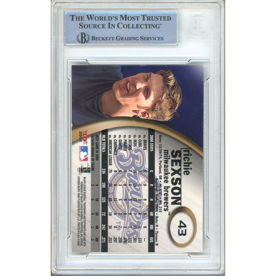 Baseballs- Autographed- Richie Sexson Milwaukee Brewers Signed 2001 Fleer E-X Trading Card Beckett Authenticated Auto Slab Back