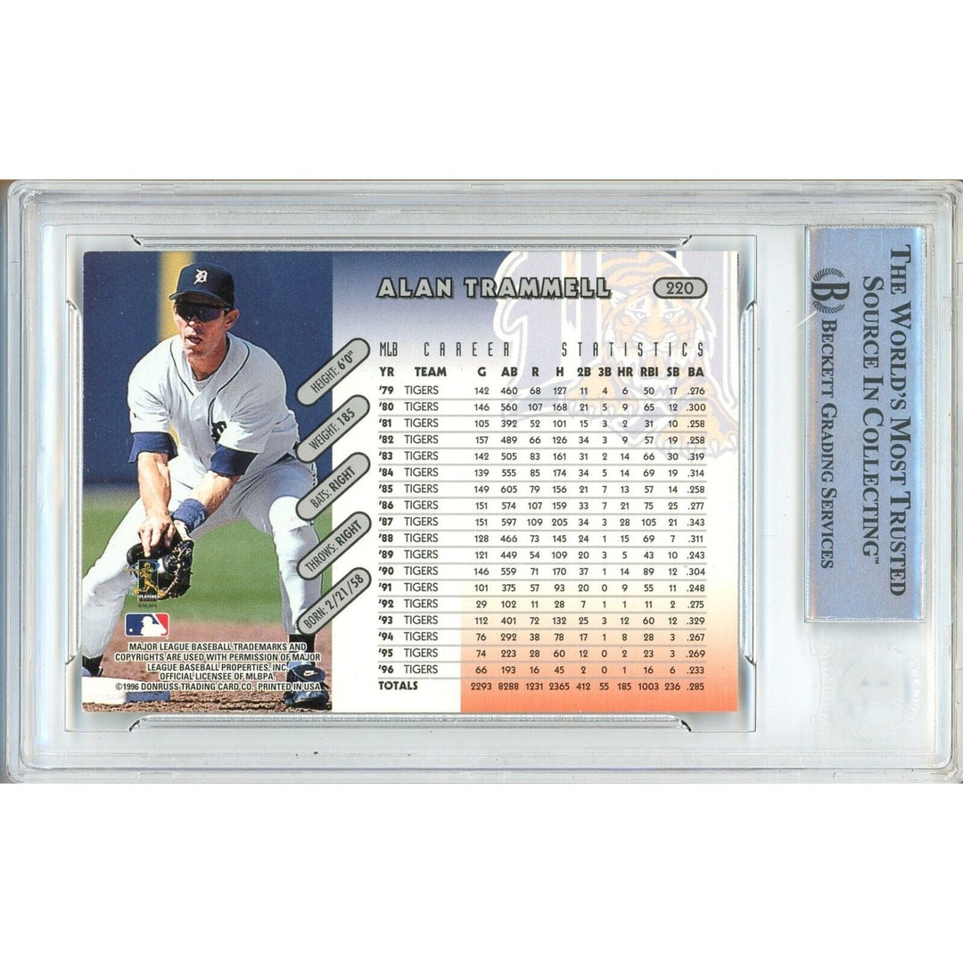 Alan Trammell Detroit Tigers Signed 1997 Donruss Baseball Card Beckett Authentic Auto Slab