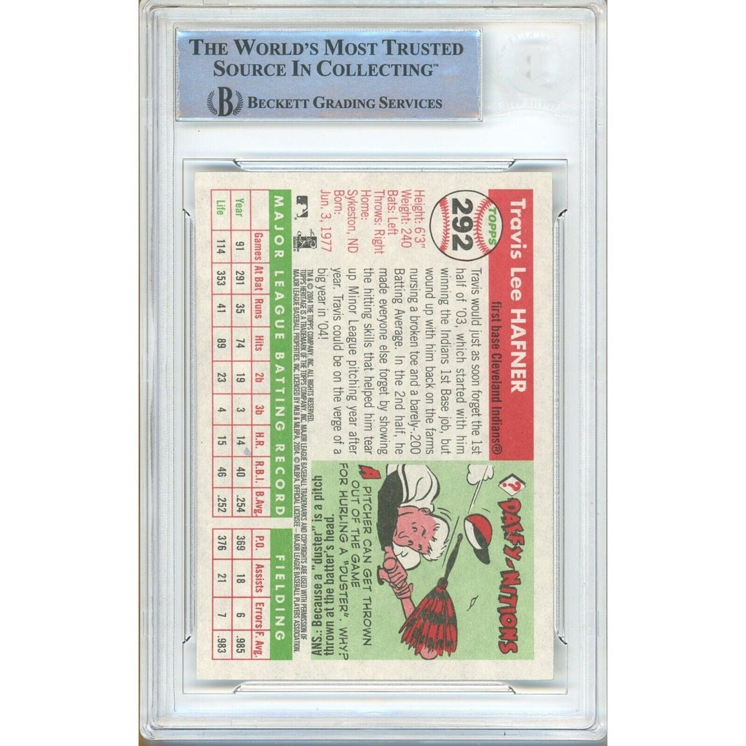 Baseballs- Autographed- Travis Hafner Cleveland Guardians Signed 2004 Topps Heritage Trading Card Beckett Authentic Auto Slab Back