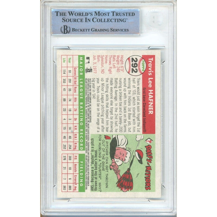 Baseballs- Autographed- Travis Hafner Cleveland Guardians Signed 2004 Topps Heritage Trading Card Beckett Authentic Auto Slab Back