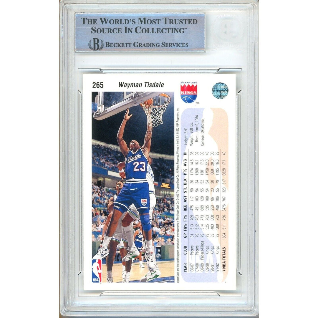 Basketballs- Autographed- Wayman Tisdale Sacramento Kings Signed 1992-93 Upper Deck Trading Card Beckett Authentic Auto Slab Back