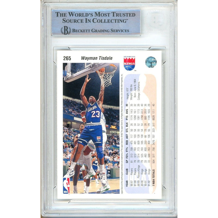 Basketballs- Autographed- Wayman Tisdale Sacramento Kings Signed 1992-93 Upper Deck Trading Card Beckett Authentic Auto Slab Back