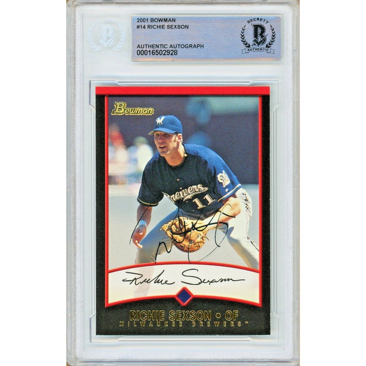 Baseballs- Autographed- Richie Sexson Milwaukee Brewers Signed 2001 Bowman Trading Card Beckett Authentic Auto Slab Front