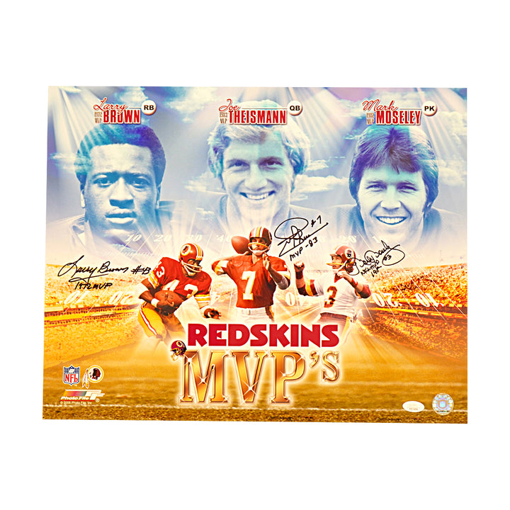 Theismann Brown Moseley Washington Redskins Multi Signed 16x20 Photo JSA COA