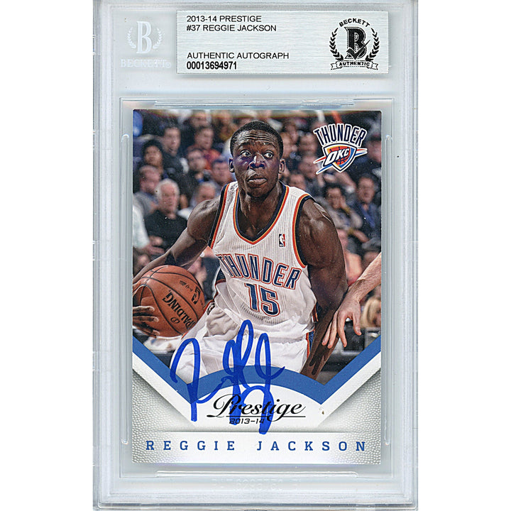Reggie Jackson Signed OKC Thunder 2013-14 Panini Prestige Basketball Card Beckett Slab