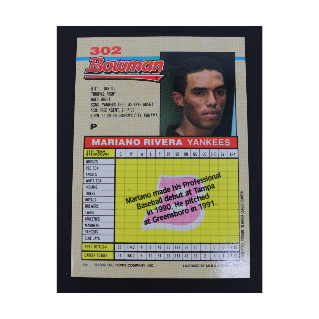 Mariano Rivera New York Yankees Autographed 1992 Bowman Topps Rookie #302 Card