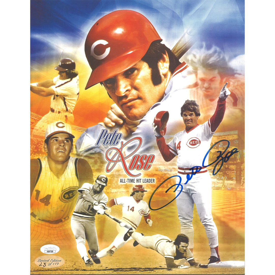 Pete Rose Cinncinati Reds Autographed 11x14 Photo LE 23/114 JSA Holo Only