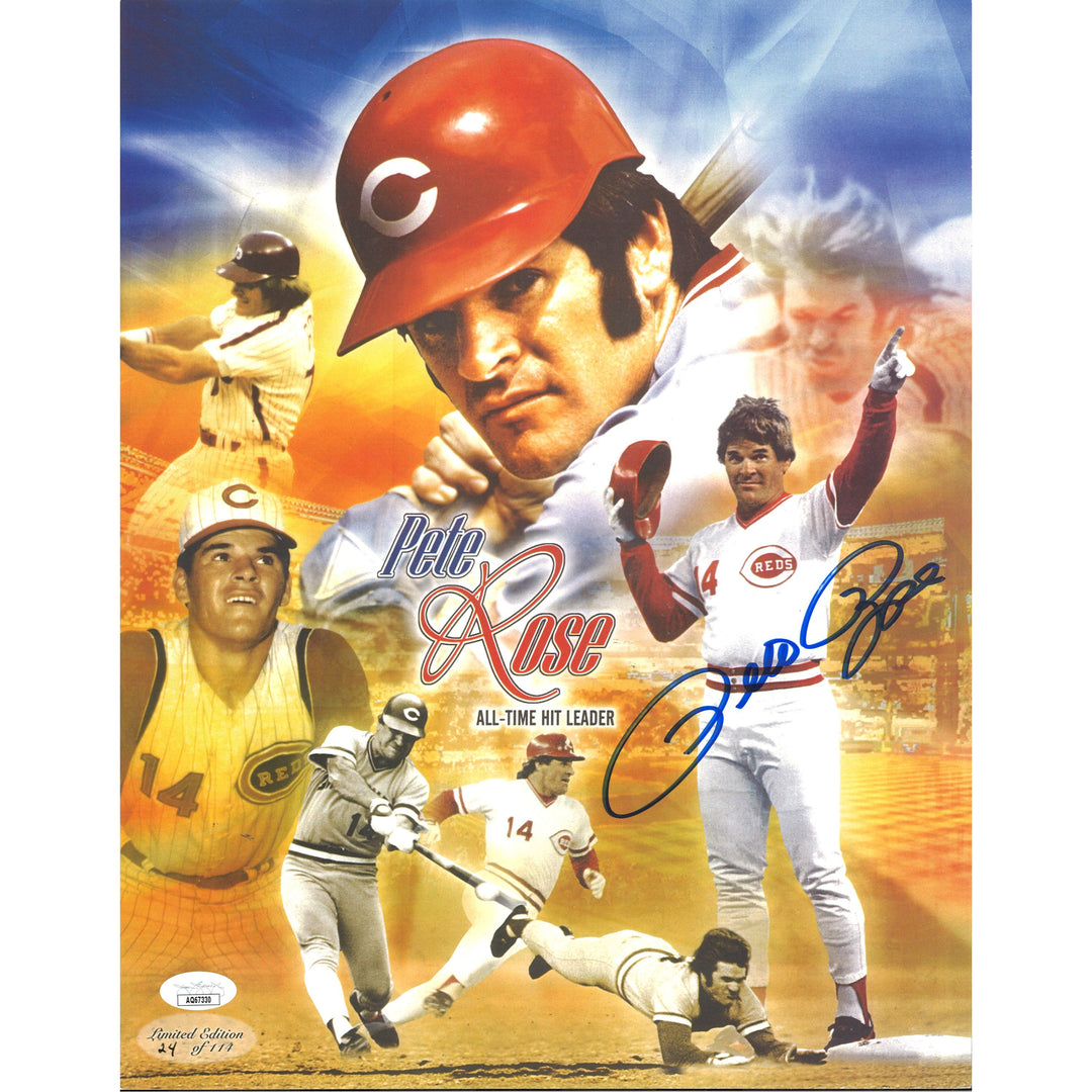 Pete Rose Cinncinati Reds Autographed 11x14 Photo LE 24/114 JSA Holo Only