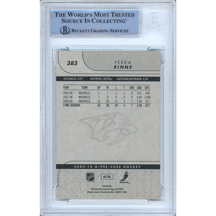 Pekka Rinne Nashville Predators Signed 2009-10 O-Pee-Chee Hockey Card Beckett Auth Auto