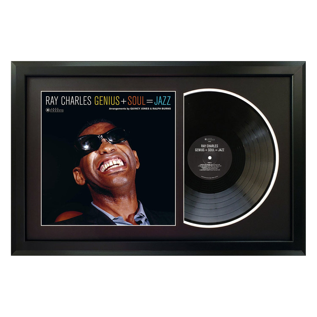 Ray Charles Genius + Soul= Jazz Genuine Vinyl Record & Cover Professionally Framed Display with a Black Mat