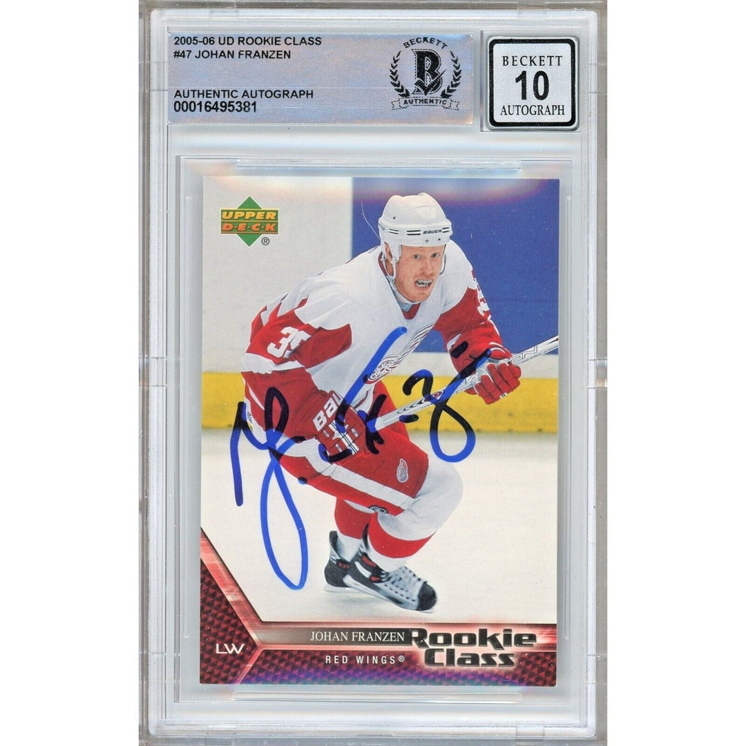 Johan Franzen Detroit Red Wings Signed 2005 Upper Deck RC BGS Auto 10 Graded Slab