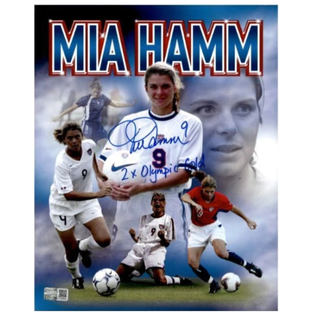 Mia Hamm USWNT Autographed 8x10 Composite Photo w/ 2x Olympic Gold Inscription