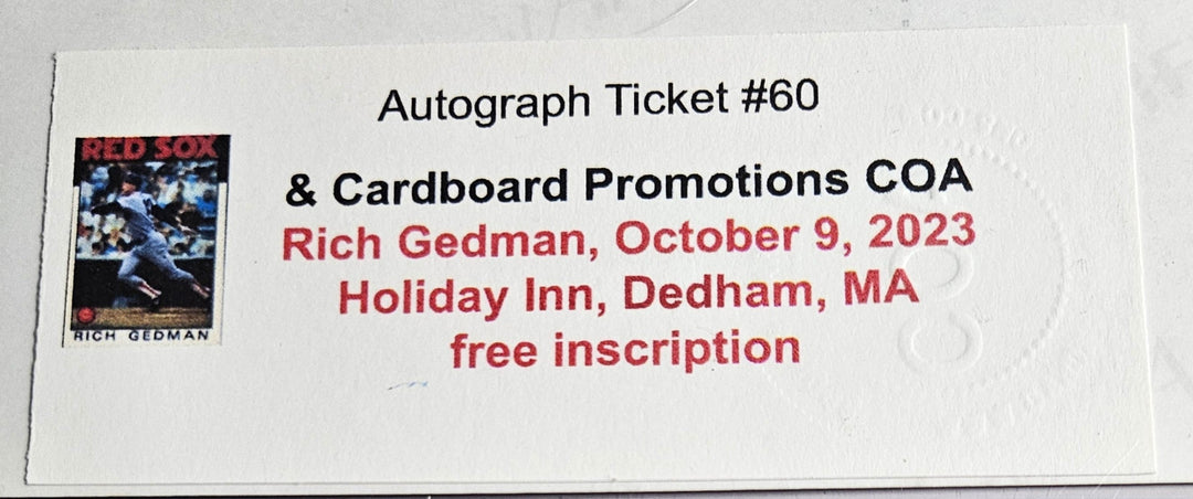 Rich Gedman Boston Red Sox SIgned 8x10 and Inscribed 86 WS (Cardboard Promotions COA & Hologram)