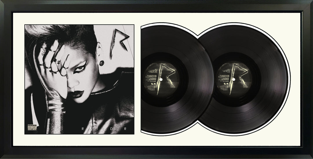 Rihanna Rated R Double Genuine Vinyl Records & Cover Professionally Framed 17.5 x 34.5 Wall Display with a White Mat