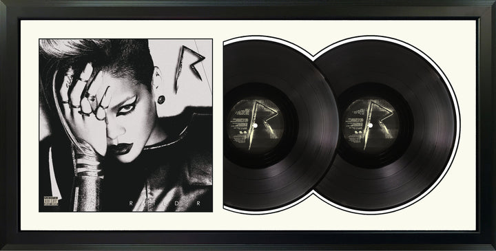 Rihanna Rated R Double Genuine Vinyl Records & Cover Professionally Framed 17.5 x 34.5 Wall Display with a White Mat