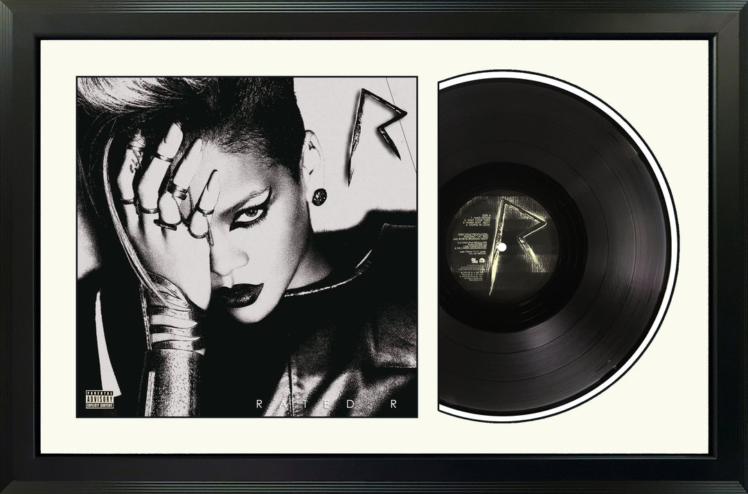 Rihanna Rated R Genuine Vinyl Record & Cover Professionally Framed 17.5 x 26.5 Wall Display with a White Mat