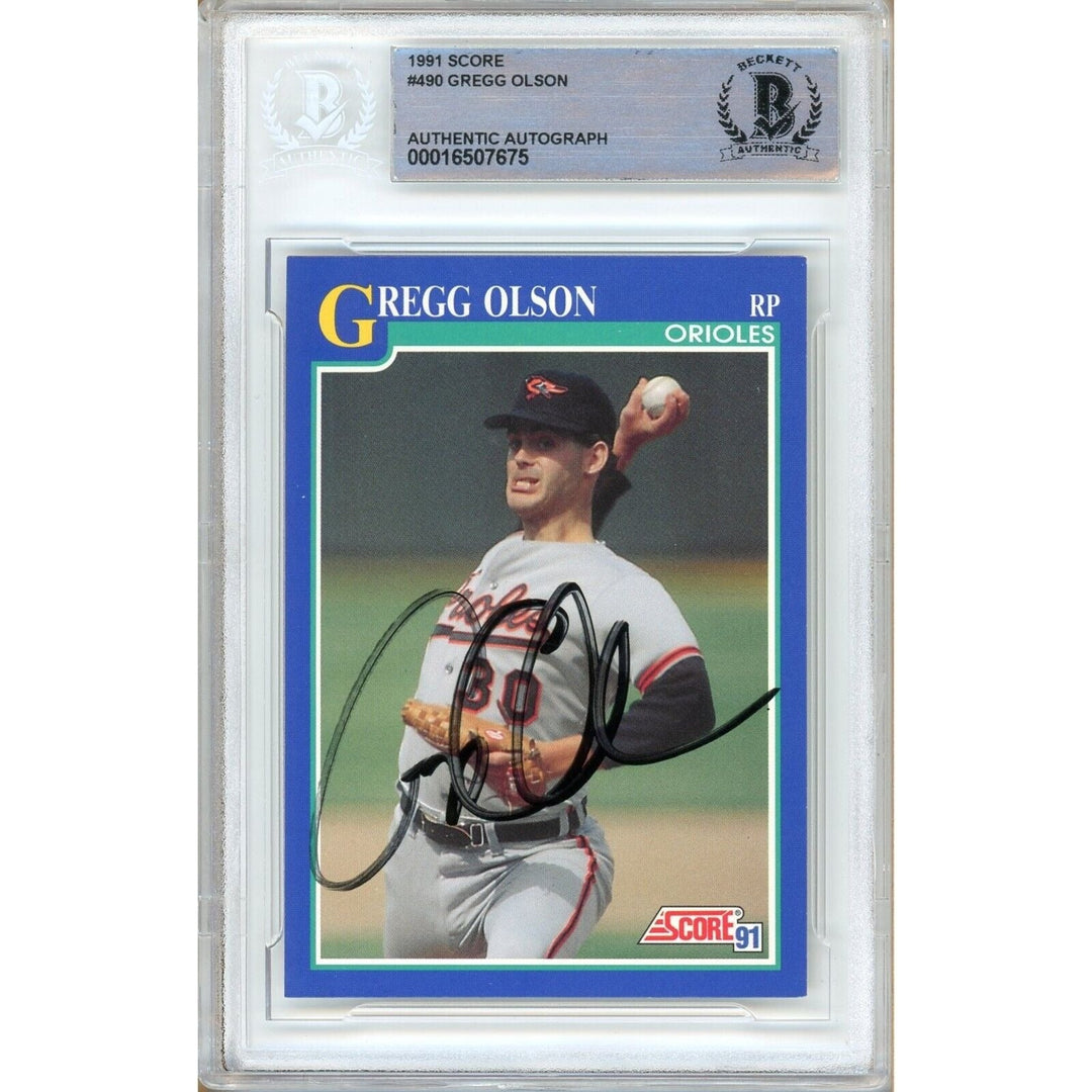 Gregg Olson Baltimore Orioles Signed 1991 Score Baseball Card Beckett Authentic Auto Slab