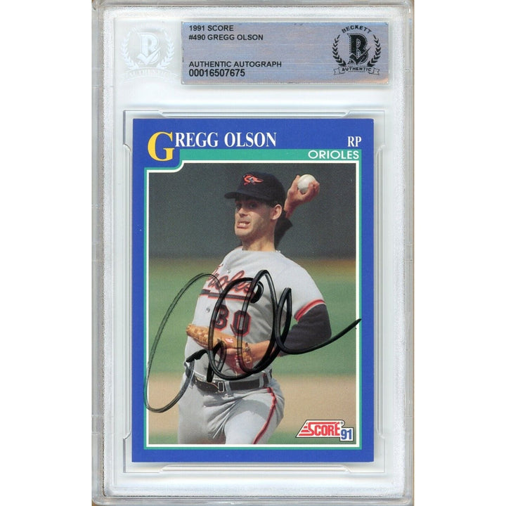Gregg Olson Baltimore Orioles Signed 1991 Score Baseball Card Beckett Authentic Auto Slab