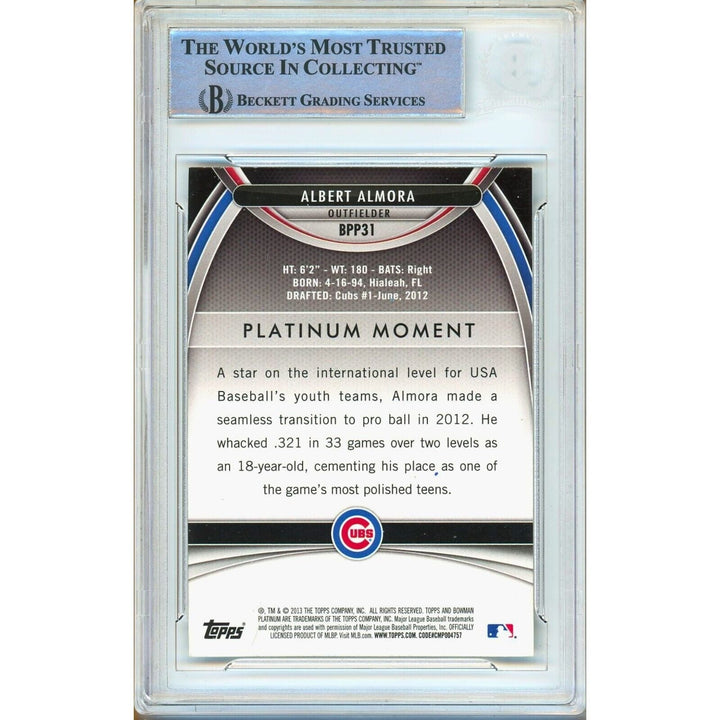 Albert Almora Chicago Cubs Signed 2013 Bowman Platinum Prospects BAS Auth Auto Slab