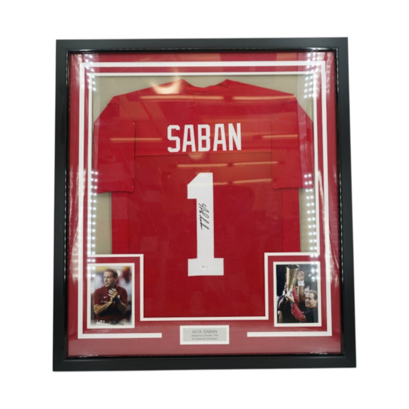 Nick Saban Autographed Alabama Crimson Tide Elite Framed Maroon Jersey PSA Holo Only