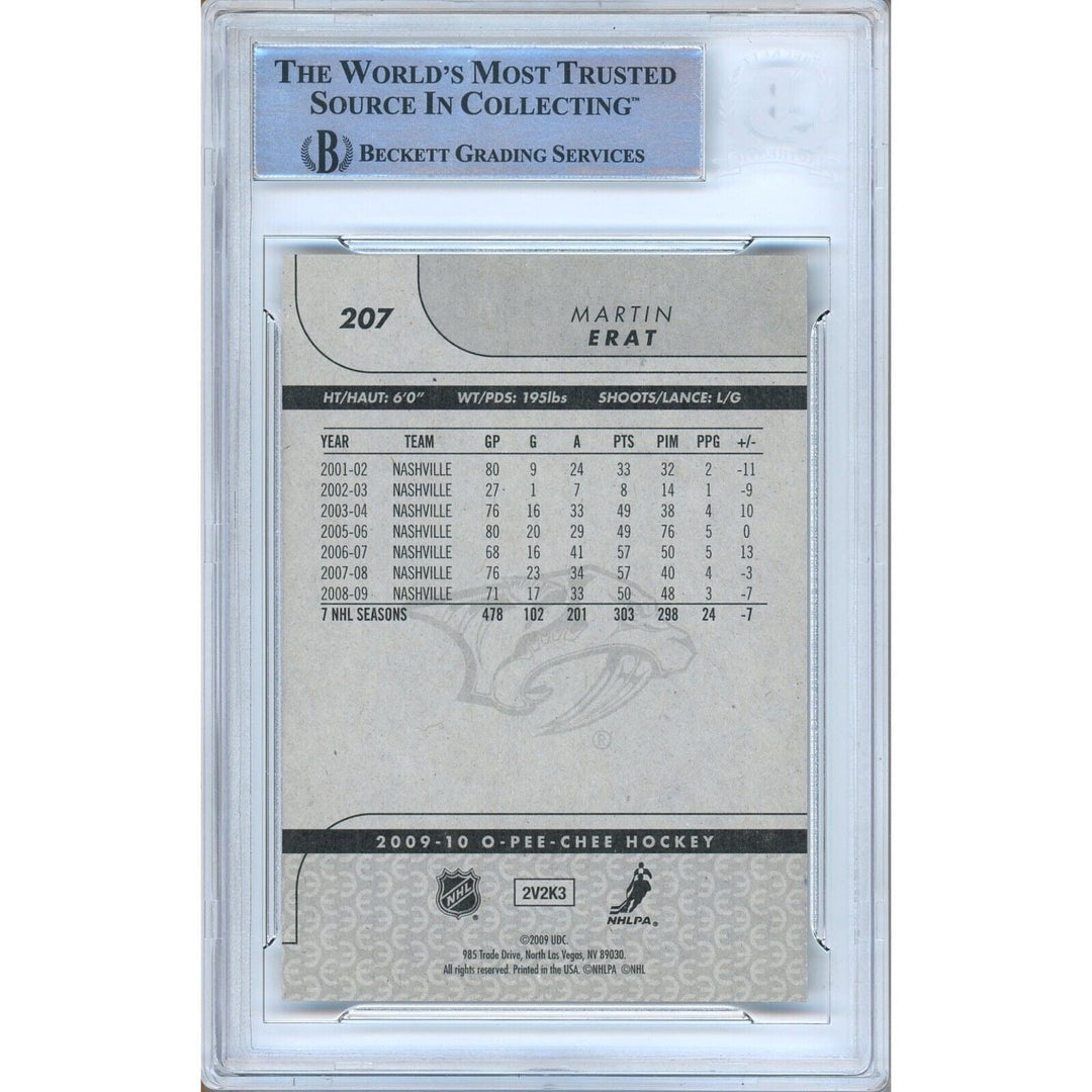 Martin Erat Nashville Predators Signed 2009-10 O-Pee-Chee Hockey Card Beckett Auth Auto